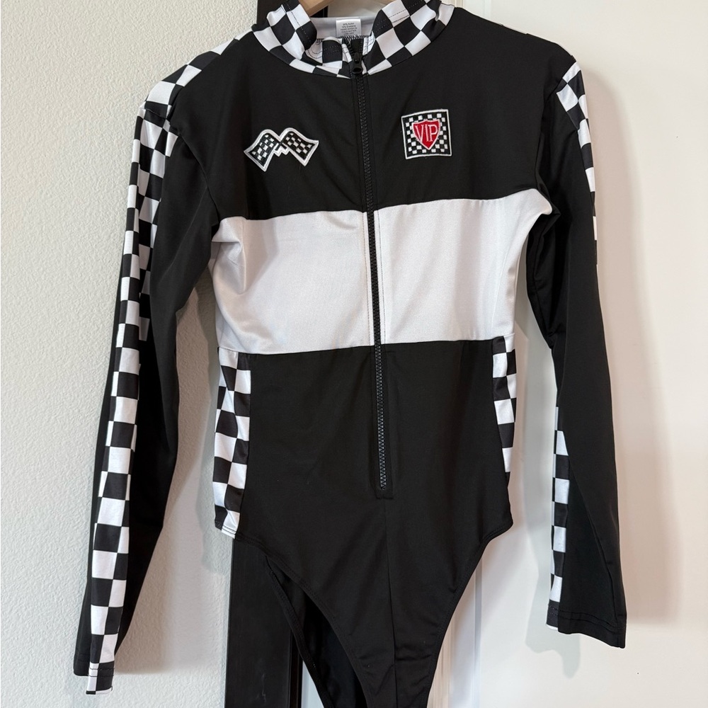 Black and White Checkered Racing Bodysuit